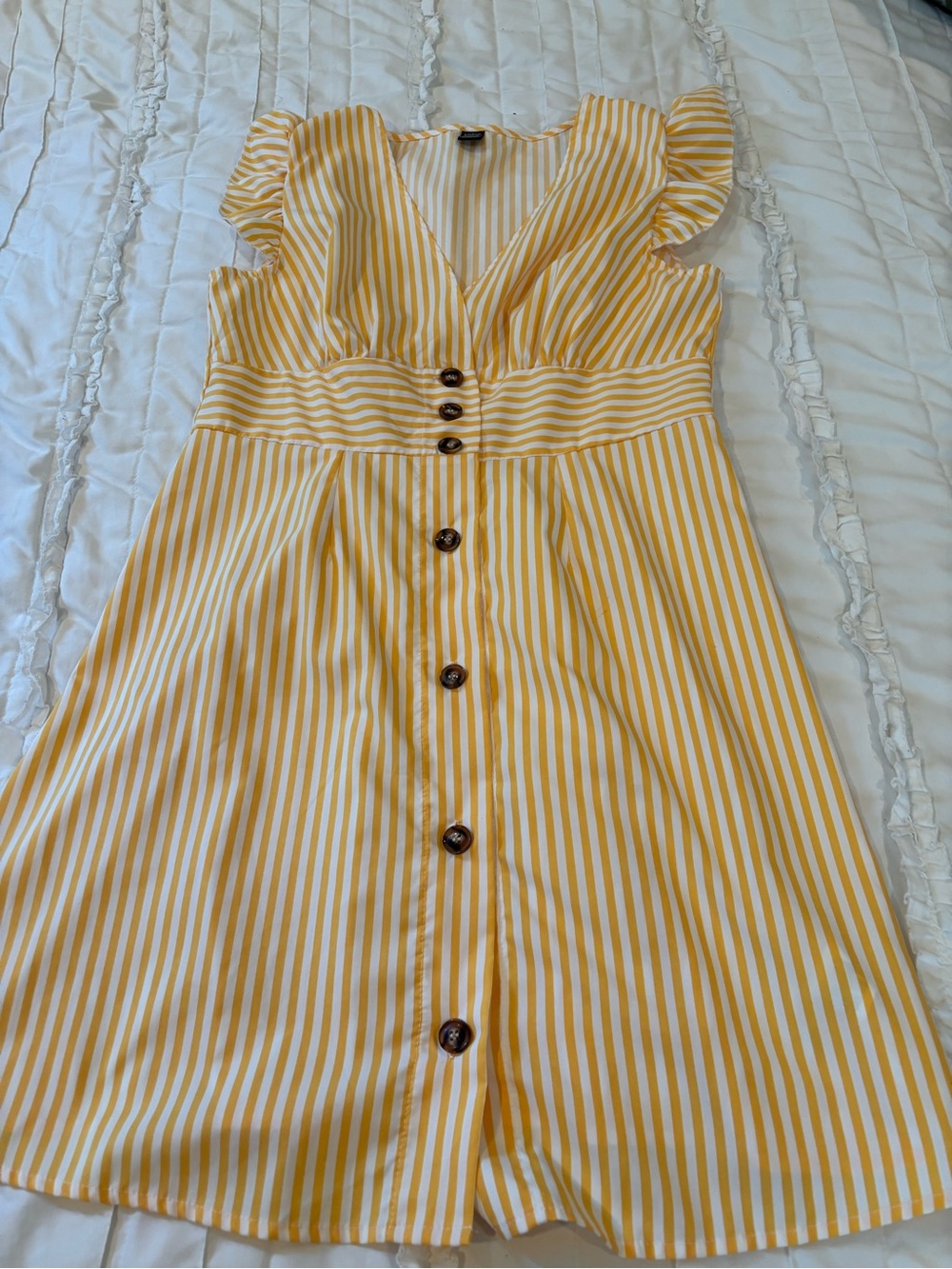SHEIN Yellow and White Striped Button Front Sundress